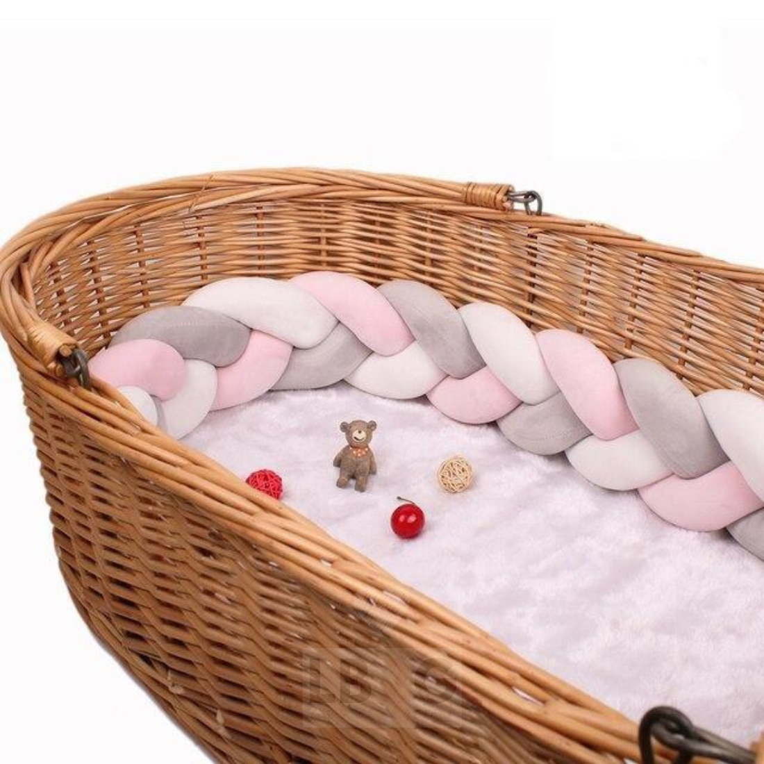 Tour de lit tressé - Rose/Blanc/Gris